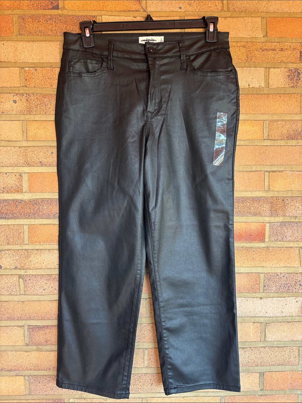 NWOT edgely High Rise Slim Ankle Black Coated Straight-Leg Jeans 14S